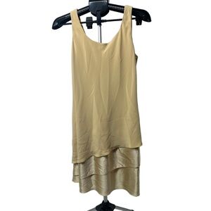 Jones‎ New York 90s Y2K Butter Yellow Scoop Neck Tiered Petite Dress Size 10P